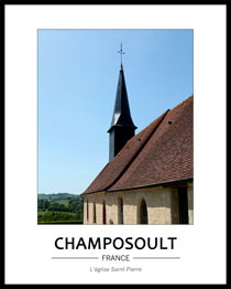 Cliquez pour agrandir L'église de Champosoult face à un panorame de verdure norman