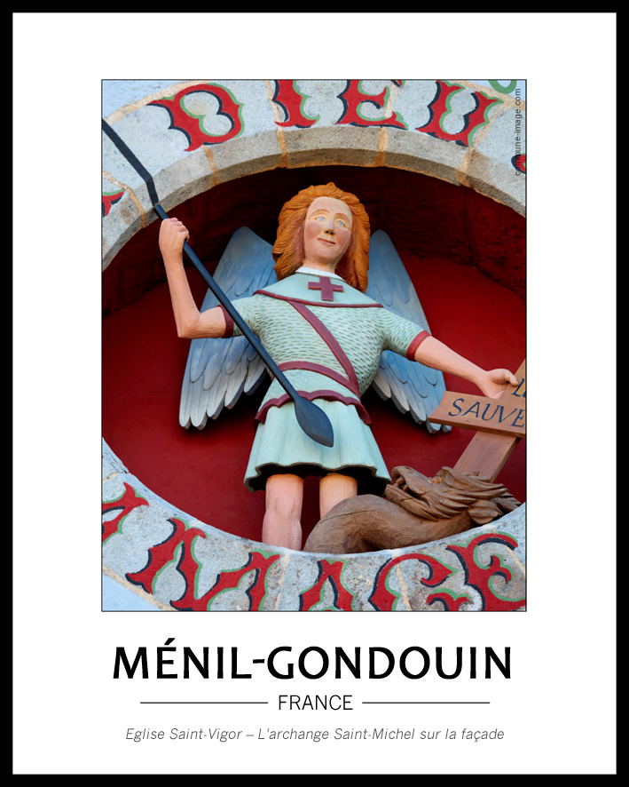 d�tail de la fa�ade, au dessus du portail se trouve une niche circulaire dans laquelle une repr�sentation en 3D de l'archange Saint-Michel, ail�, en armure, �quip� d'une lance et � ses pieds un monstre ou un dragon